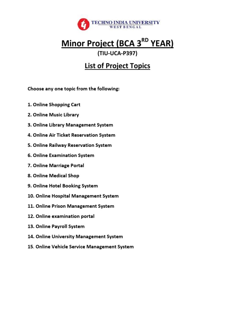 Minor project bca 3 year list of project topics pdf