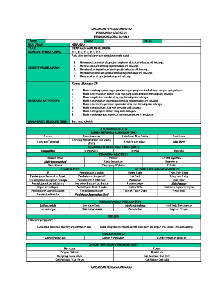 Sikap Rajin dalam Keluarga Tahun 2 | PDF