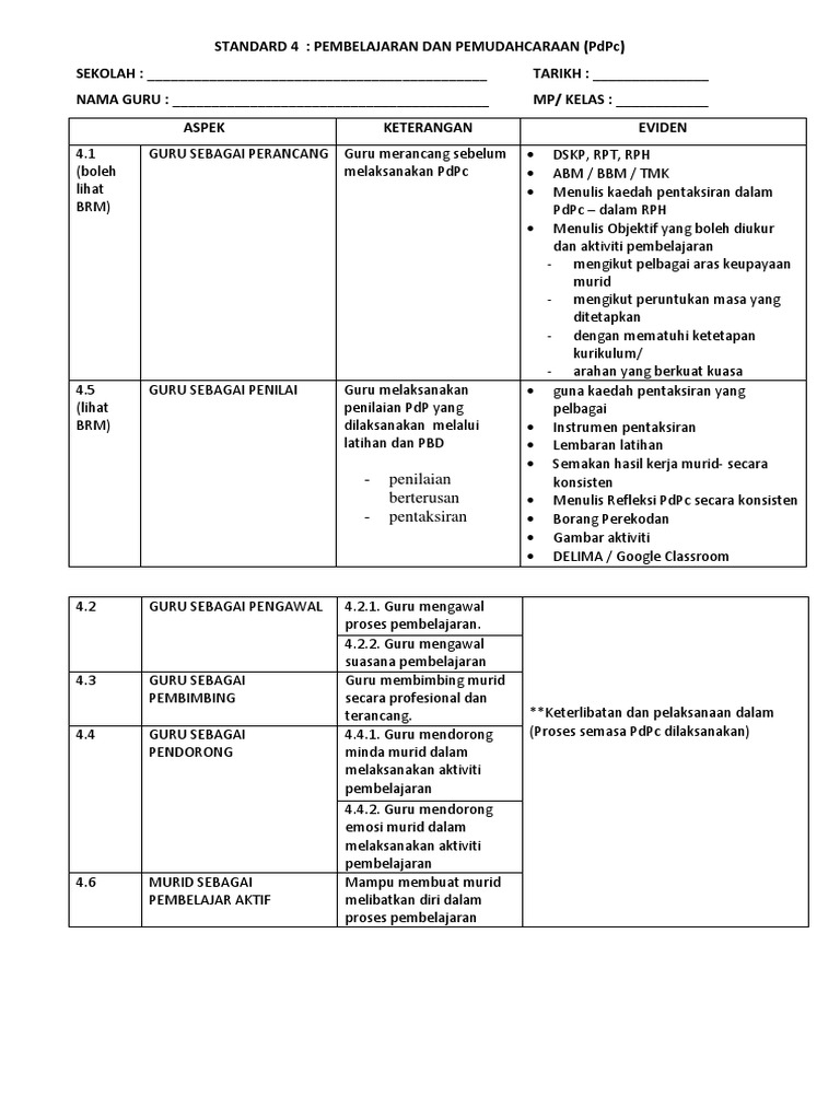 Panduan PdPc Standard 4 Sekolah | PDF
