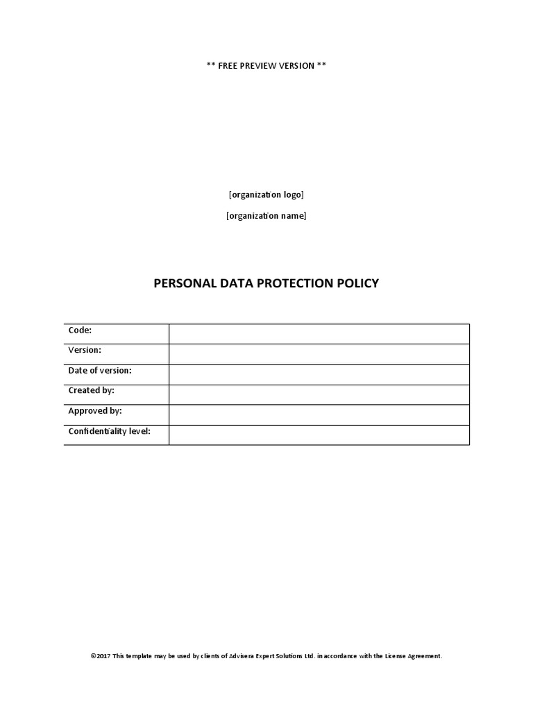 Personal Data Protection Policy: Free Preview Version | PDF ...