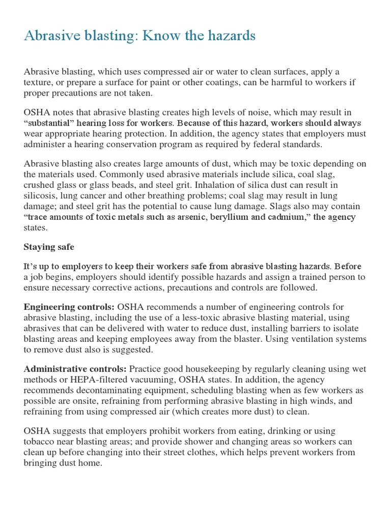 Abrasive Blasting Know The Hazards PDF