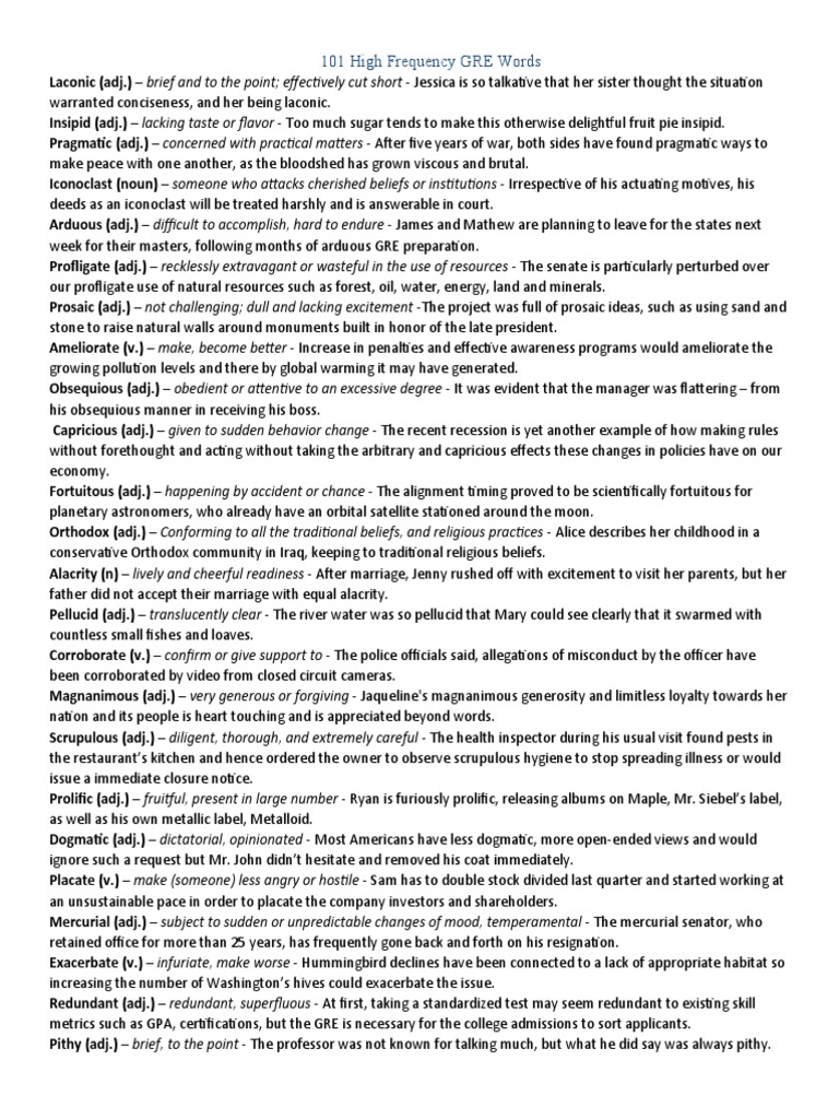GRE Vocabulary: 101 Essential Words | PDF | Young Adult