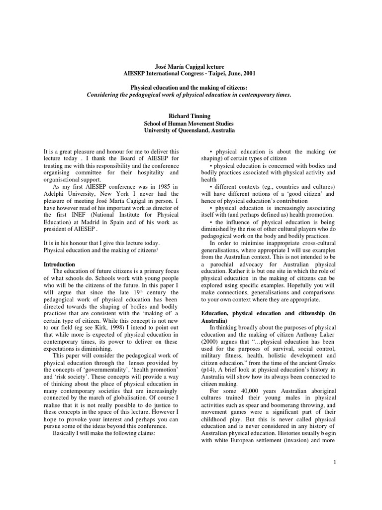Physical Education and The Making of Citizens: Considering The ...