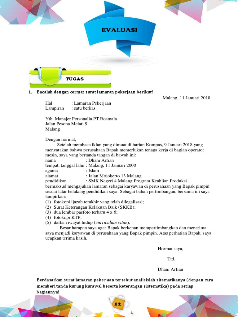Latihan Surat Lamaran | PDF
