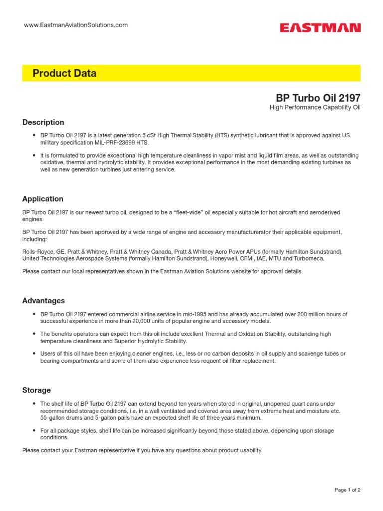 Eastman Turbo Oil 2197 TDS PDF | PDF | Magnesium | Corrosion