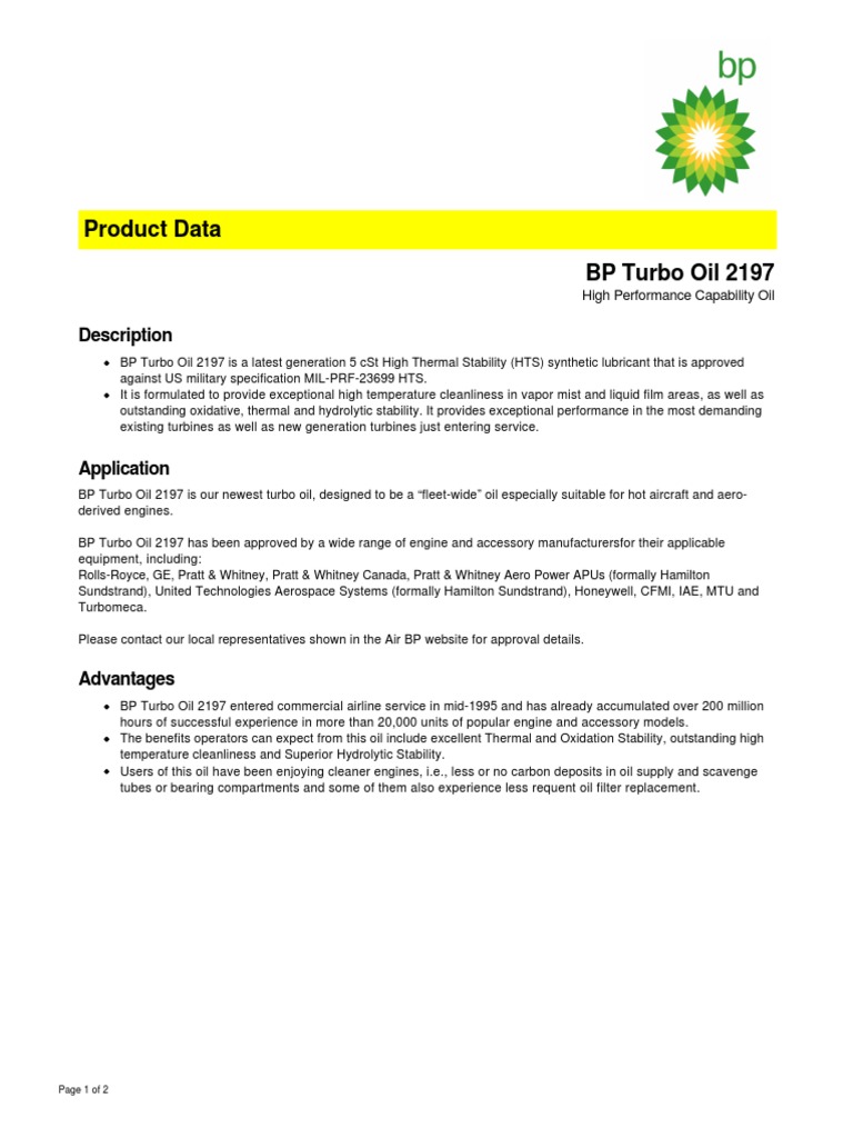 BP Turbo Oil 2197 Product Overview | PDF | Magnesium | Bp