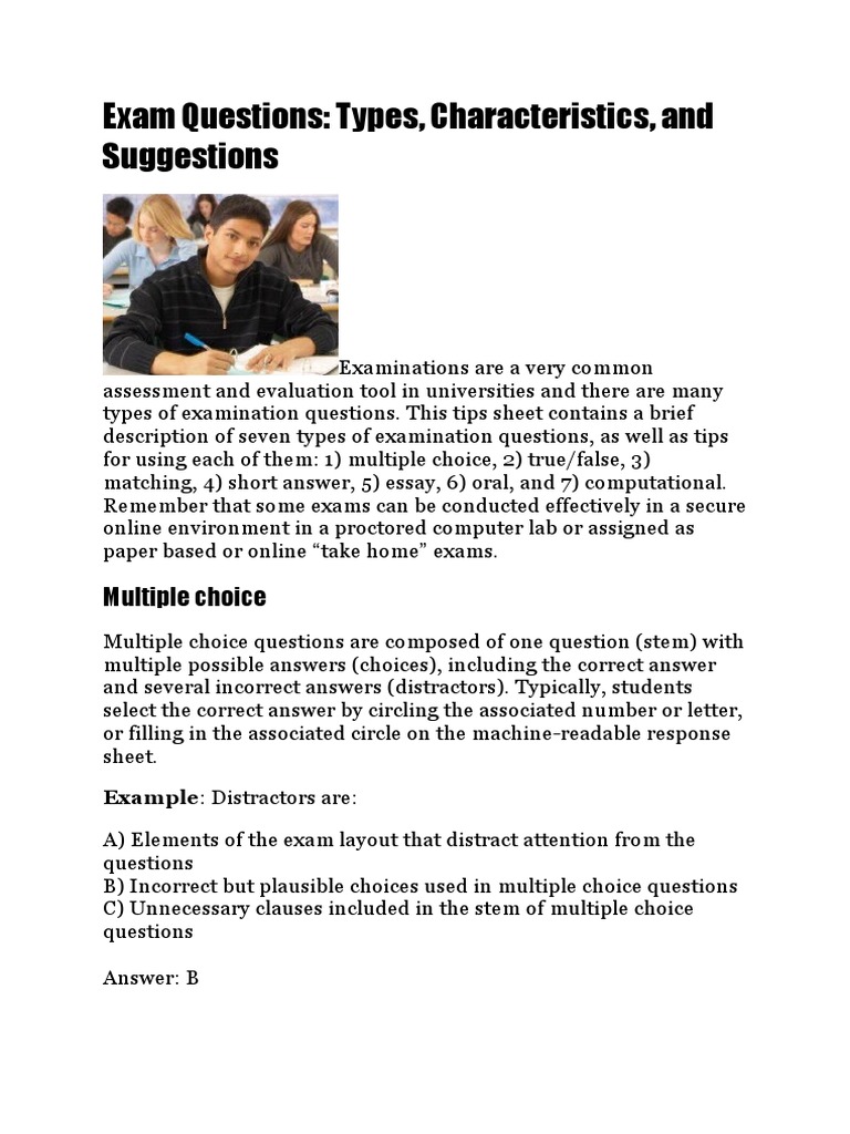 Types and Characteristics of Exam Questions | PDF | Multiple Choice ...
