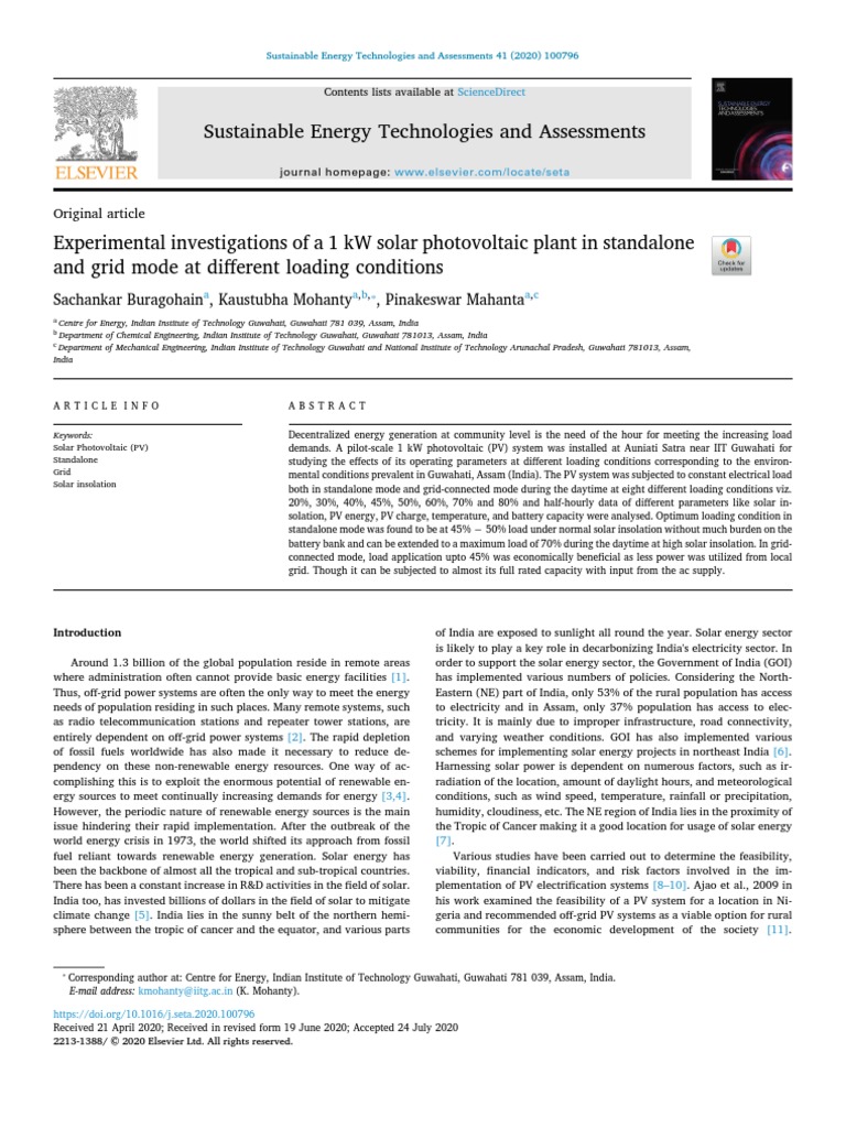 Sustainable Energy Technologies and Assessments: Original Article | PDF ...