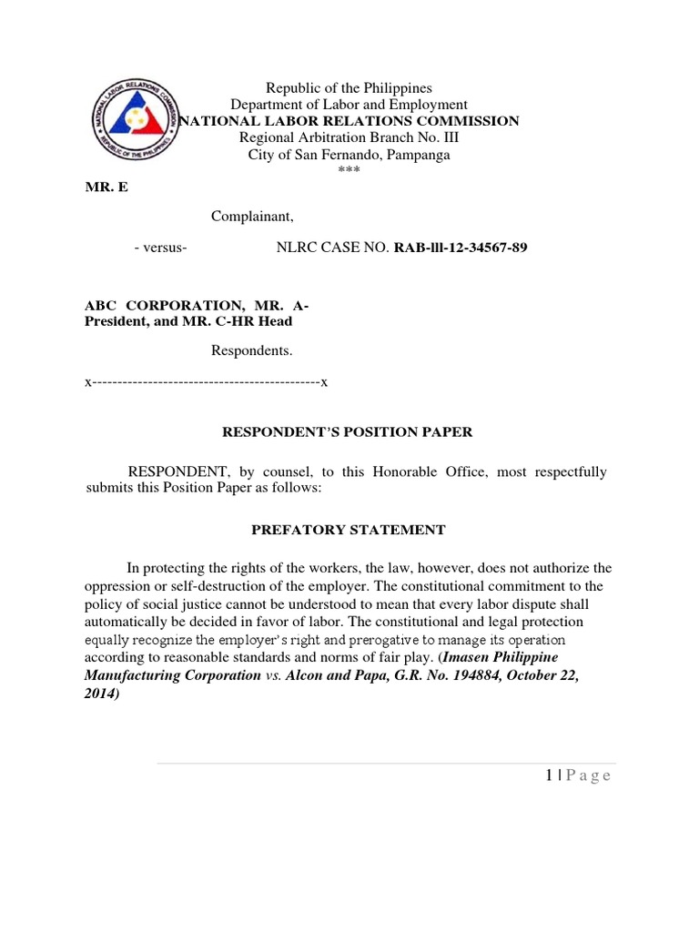 Respondent's Position on Labor Case | PDF | Overtime | Lawsuit