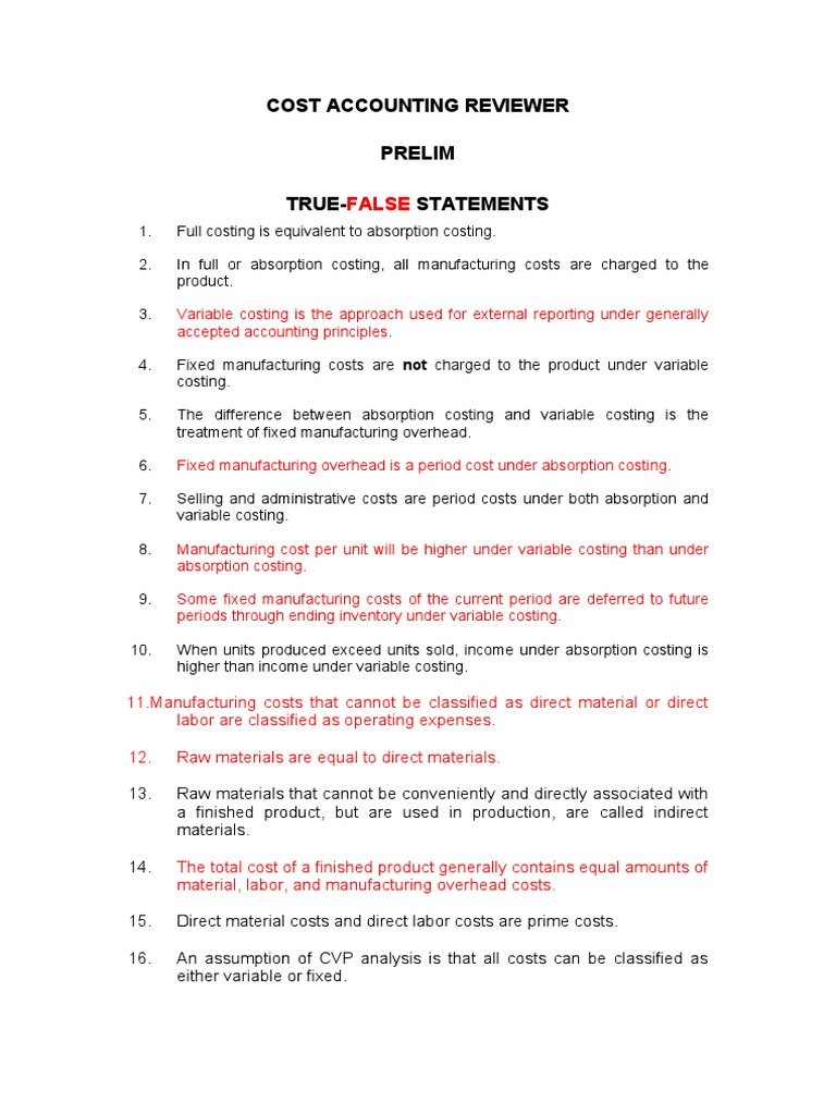 Cost Accounting Reviewer Guide | PDF | Cost Of Goods Sold | Inventory