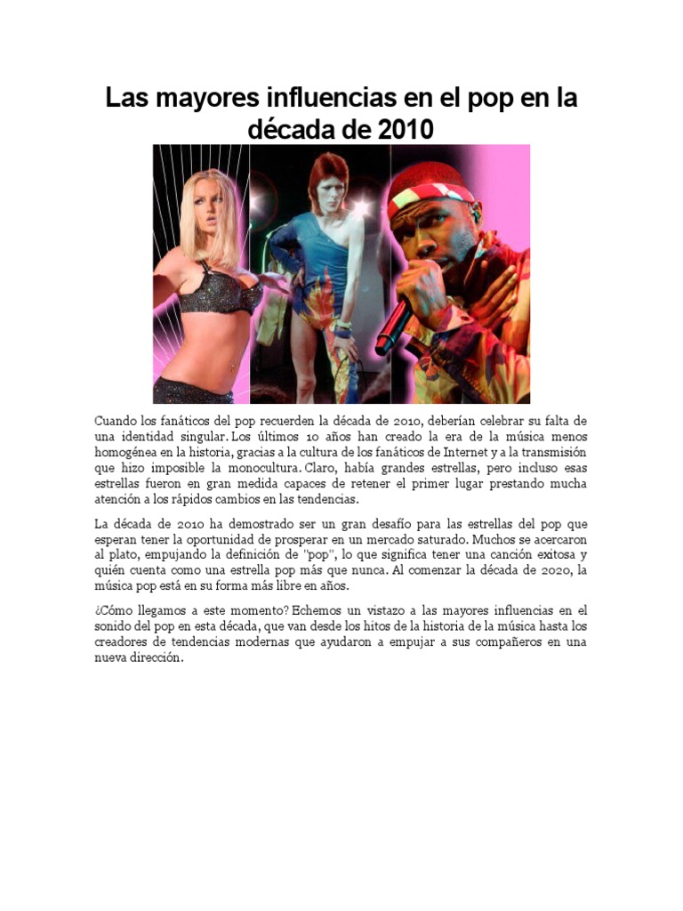 Las Mayores Influencias en El Pop en La Década de 2010 | PDF | Britney ...