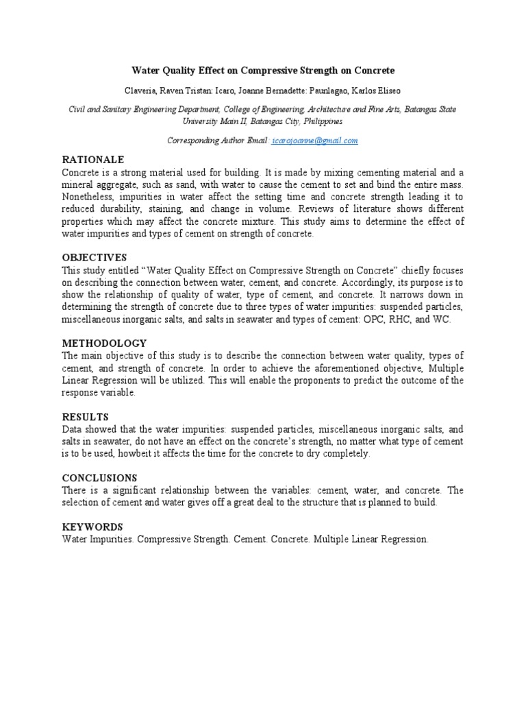 Water Quality Effect On Compressive Strength On Concrete First Page | PDF