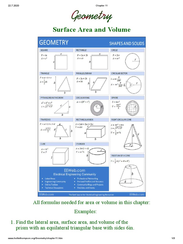 Surface Area and Volume Formulas | PDF | Area | Volume