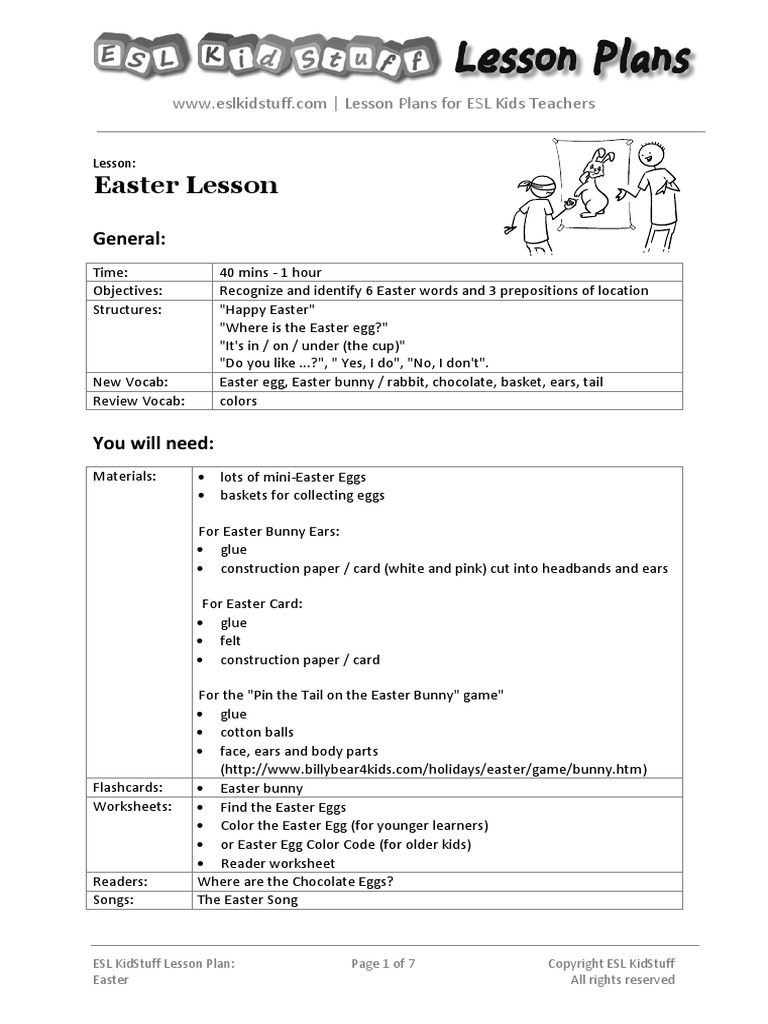 Easter Lesson: General | PDF | Lesson Plan | English As A Second Or Foreign  Language, image size:768x1024