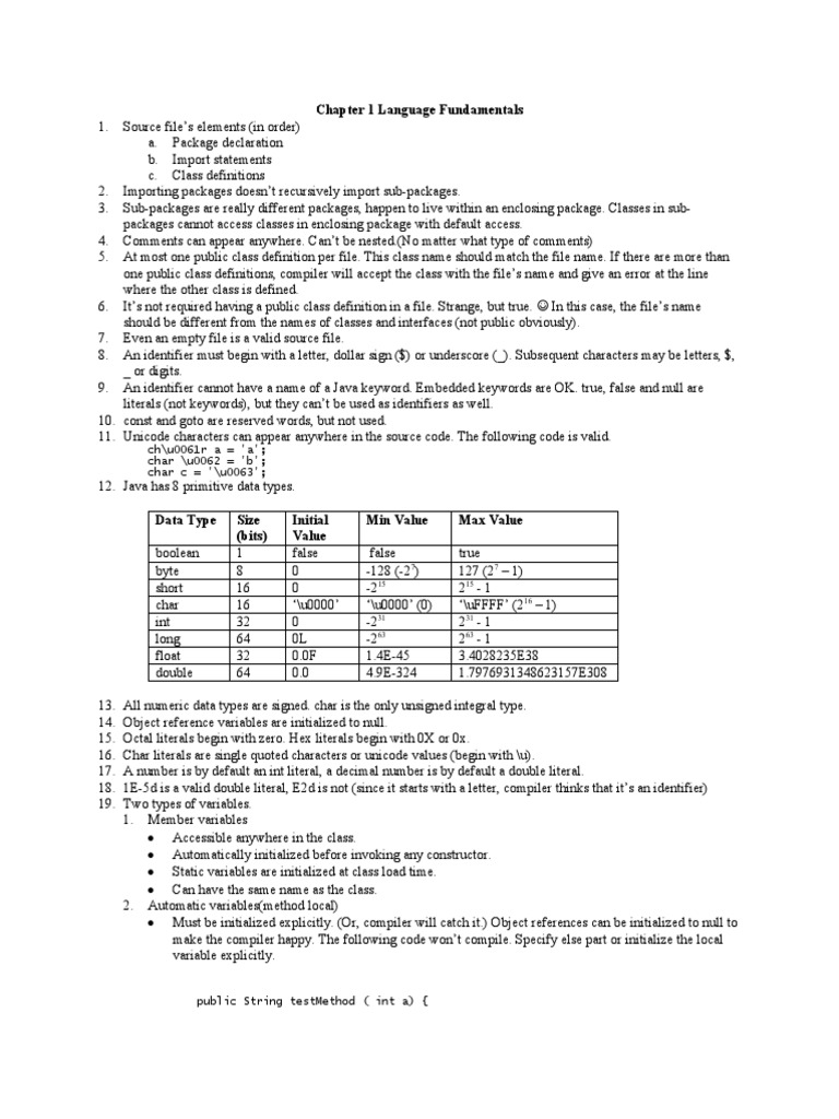 Chapter 1 Language Fundamentals | PDF | Method (Computer Programming ...