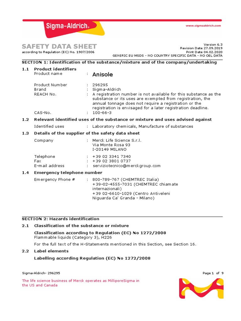 Safety Data Sheet Anisole PDF Toxicity Occupational Hygiene