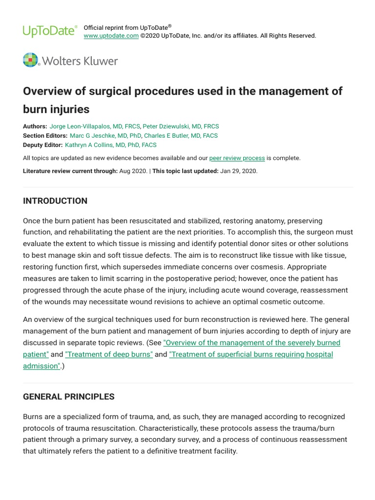Overview of Surgical Procedures Used in The Management of Burn Injuries