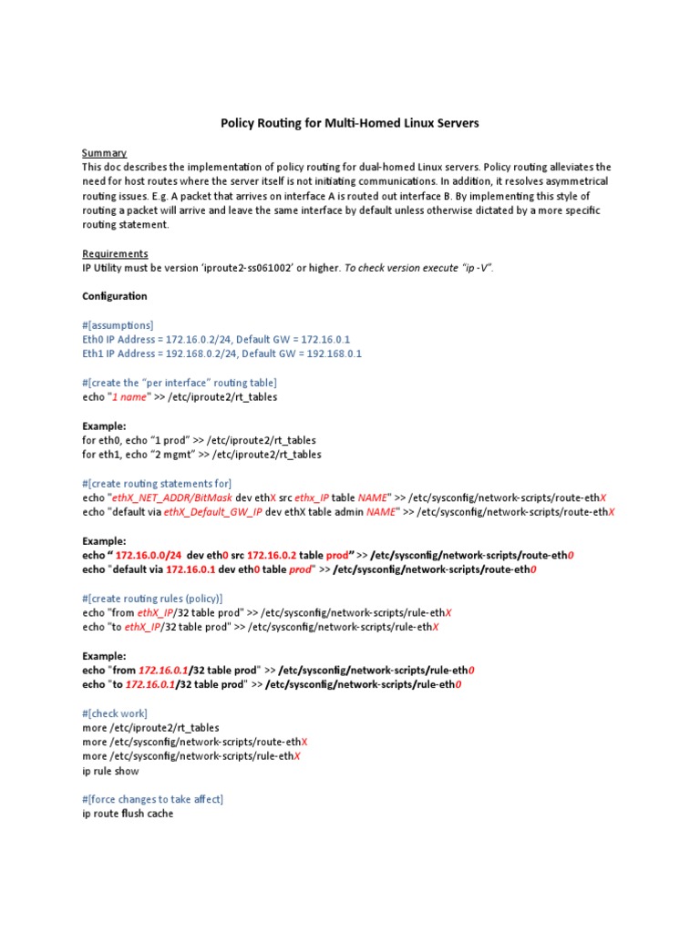 Policy Routing for Multi-Homed Servers | PDF | Routing | Internet Protocols