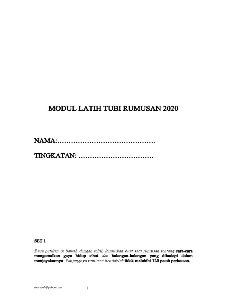 Modul Latih Tubi Rumusan 2020 Nama Tingkatan Pdf