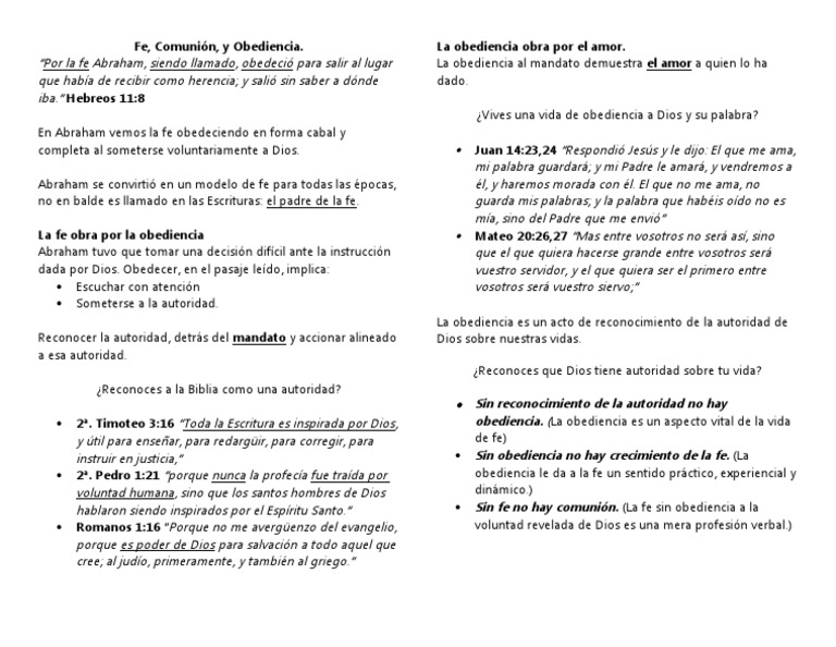 Fe y Obediencia en la Vida Cristiana | PDF | Obediencia (comportamiento ...