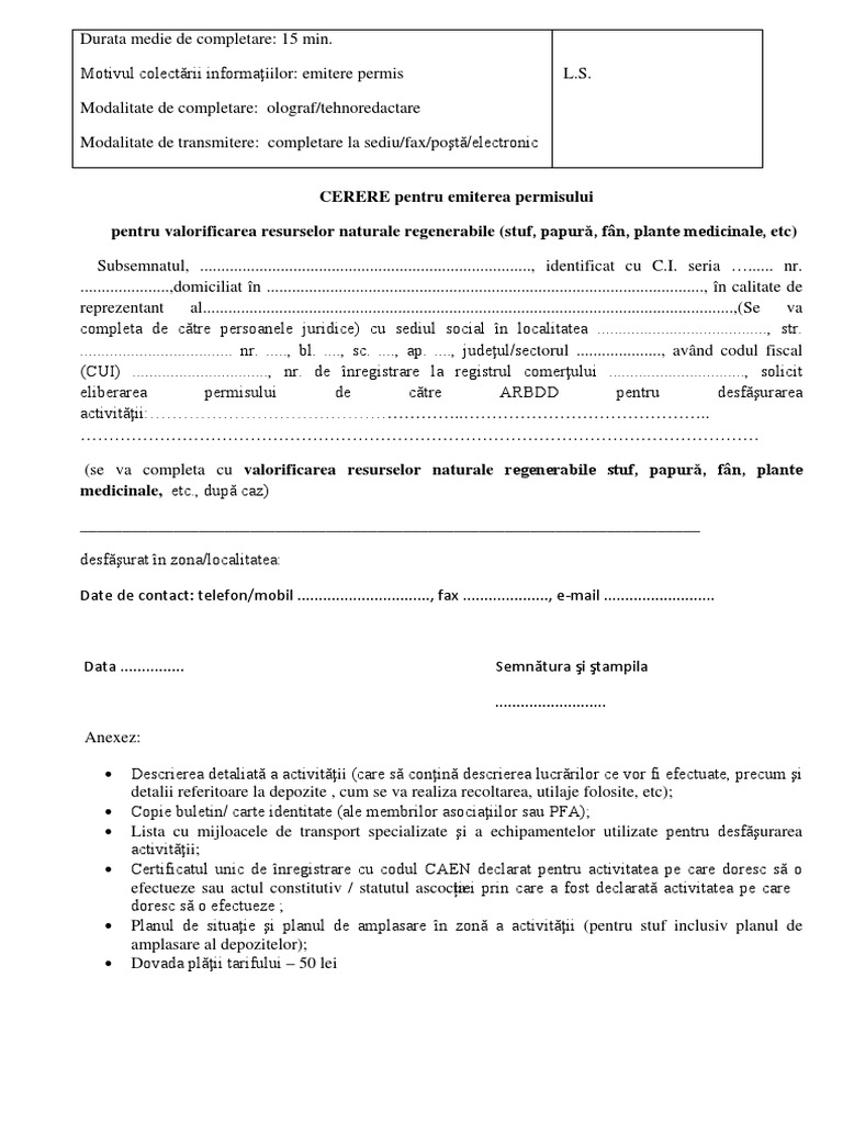 Cerere Permis Recoltare Scop Comercial Stuf Papura Fan Plante ...