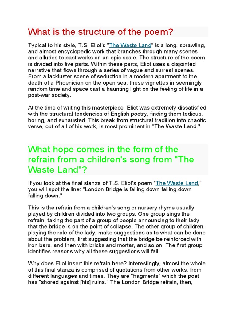 What Is The Structure of The Poem PDF T. S. Eliot Poetry