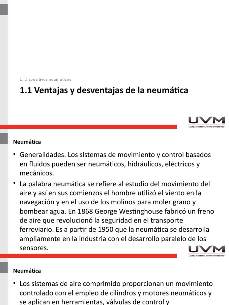 1.1 Ventajas y Desventajas de La Neumática PDF Neumática Neumático