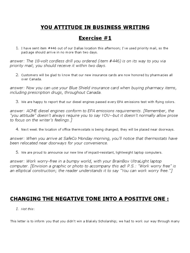 You Attitude in Business Writing Exercise #1: Not This | Download Free ...