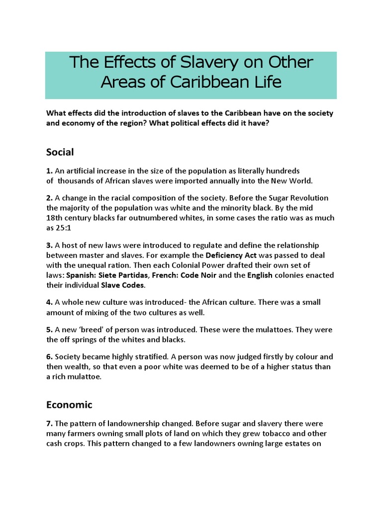Impact of Slavery on Caribbean Society | PDF | Plantation | Slavery