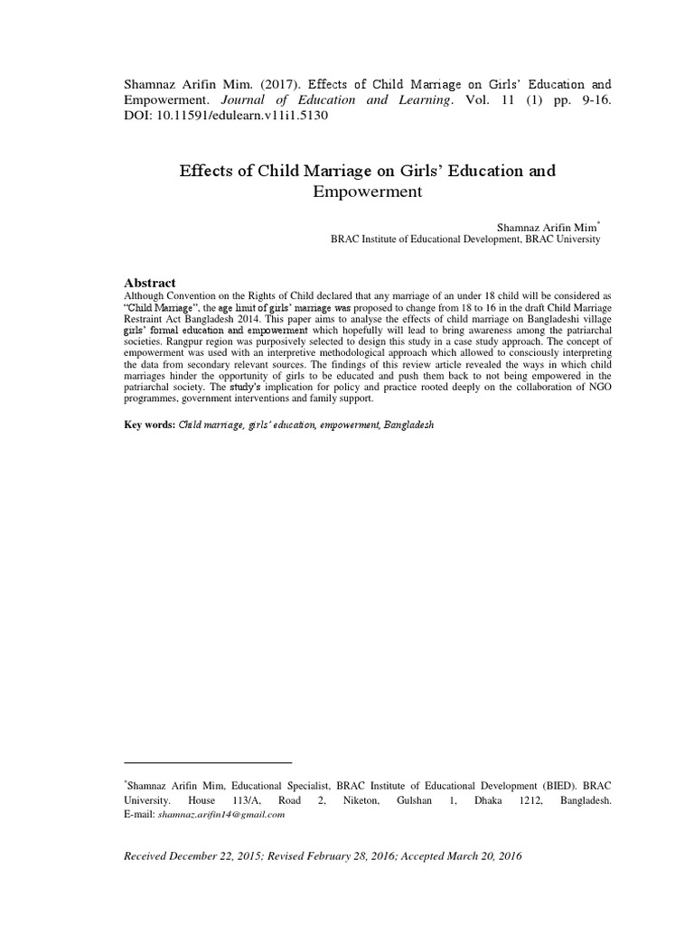 Effects of Child Marriage On Girls Education and Empowerment | PDF ...