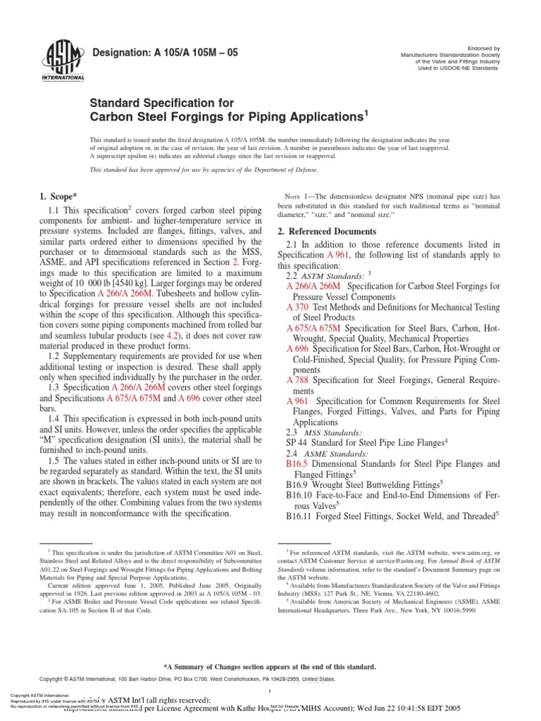 Astm A 105.a PDF | PDF | Heat Treating | Pipe (Fluid Conveyance)