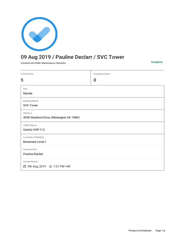 Chiller Maintenance Checklist Sample Report PDF Civil Engineering