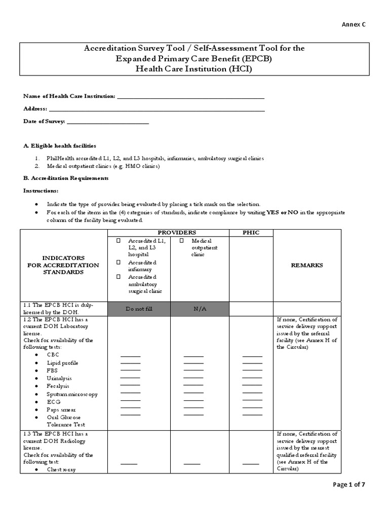 Accreditation Tool for Health Care Institutions | PDF | Clinic ...