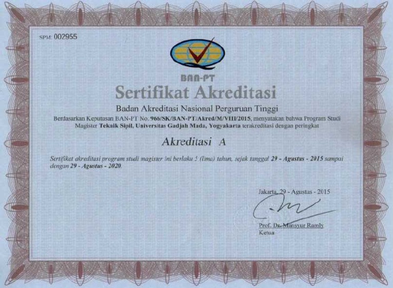 Contoh Bukti Akreditasi Program Studi Teknik Sipil UGM