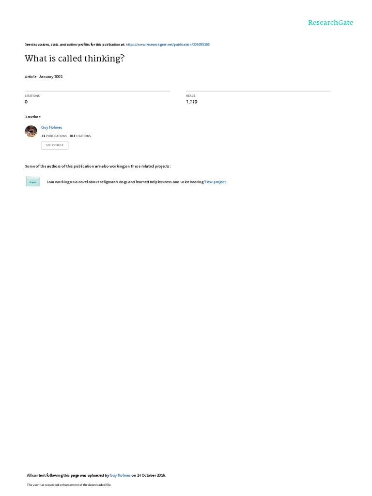 What Is Called Thinking GHolmes PDF Psychotherapy Mind