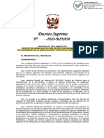 Proyecto Decreto Supremo Que Aprueba El Reglamento Del Decreto de Urgencia 022-2020