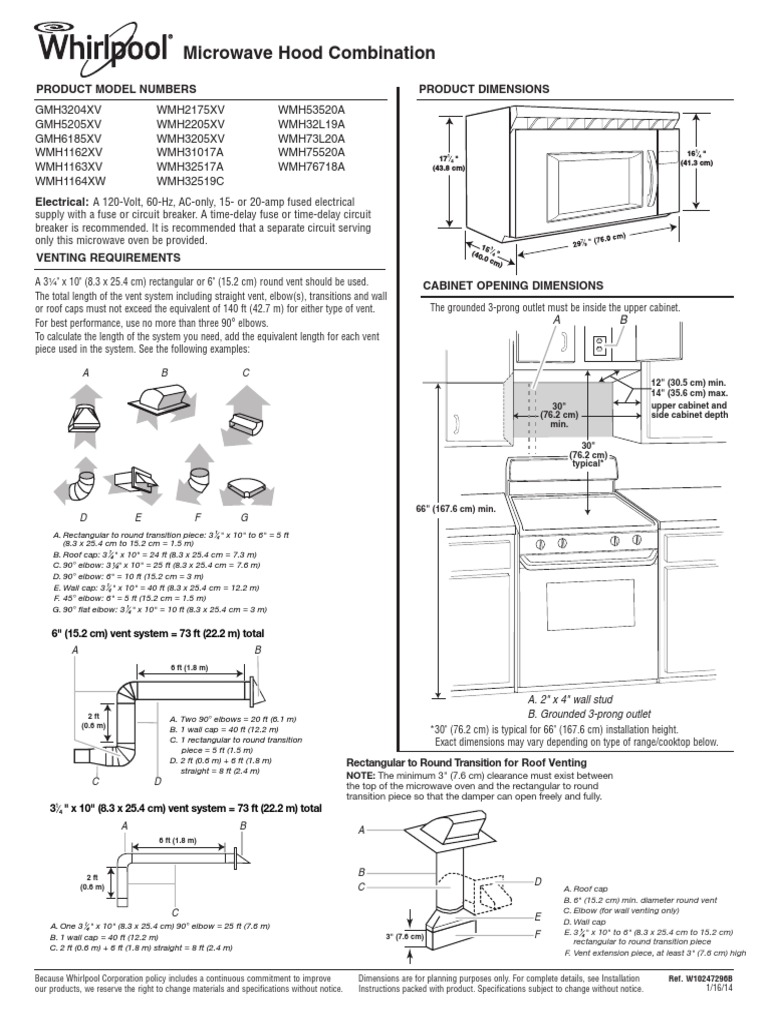 Microwave Hood Combination: Product Model Numbers Product Dimensions ...