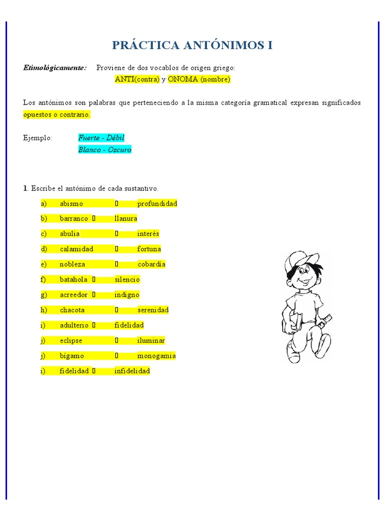 Práctica Antónimos I | PDF | Vocabulario | Sintaxis