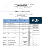 Schedule of Classes: Bachelor of Secondary Education Major in English