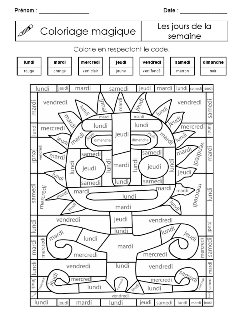 Coloriage Magique Jour De La Semaine Colmag Motsoutils Jourssemaine | PDF