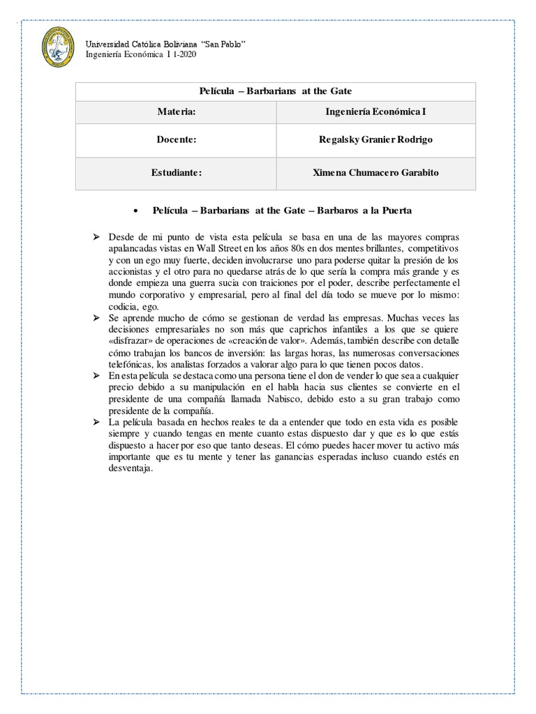 Barbarians at the Gate Análisis Económico PDF Derecho