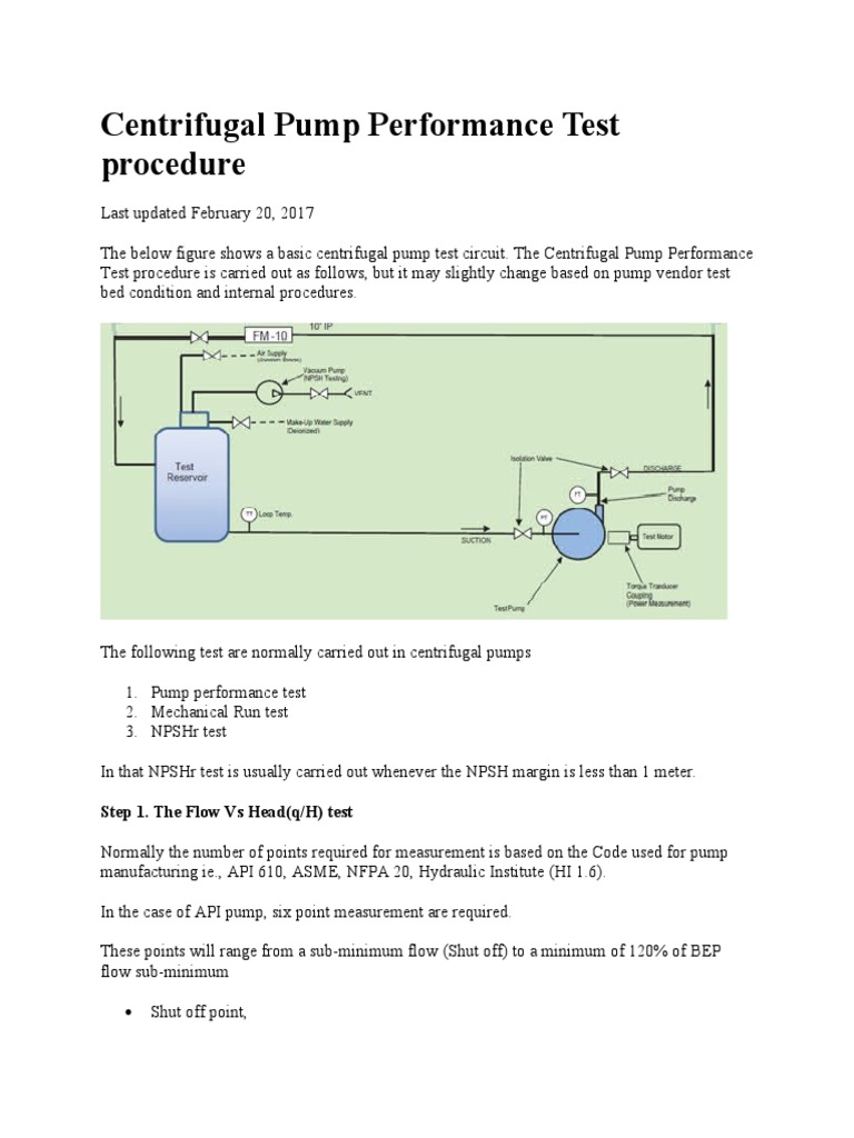 Centrifugal Pump Performance Test Procedure Step 1. The Flow Vs Head
