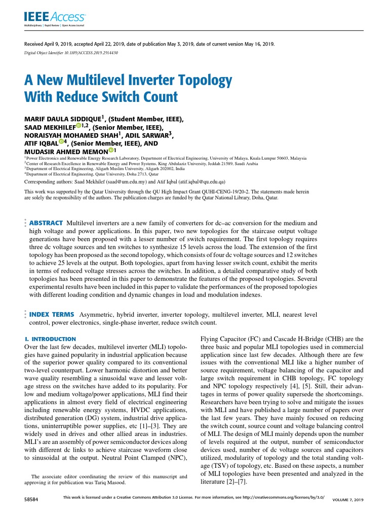 A New Multilevel Inverter Topology With Reduce Switch Count | PDF ...