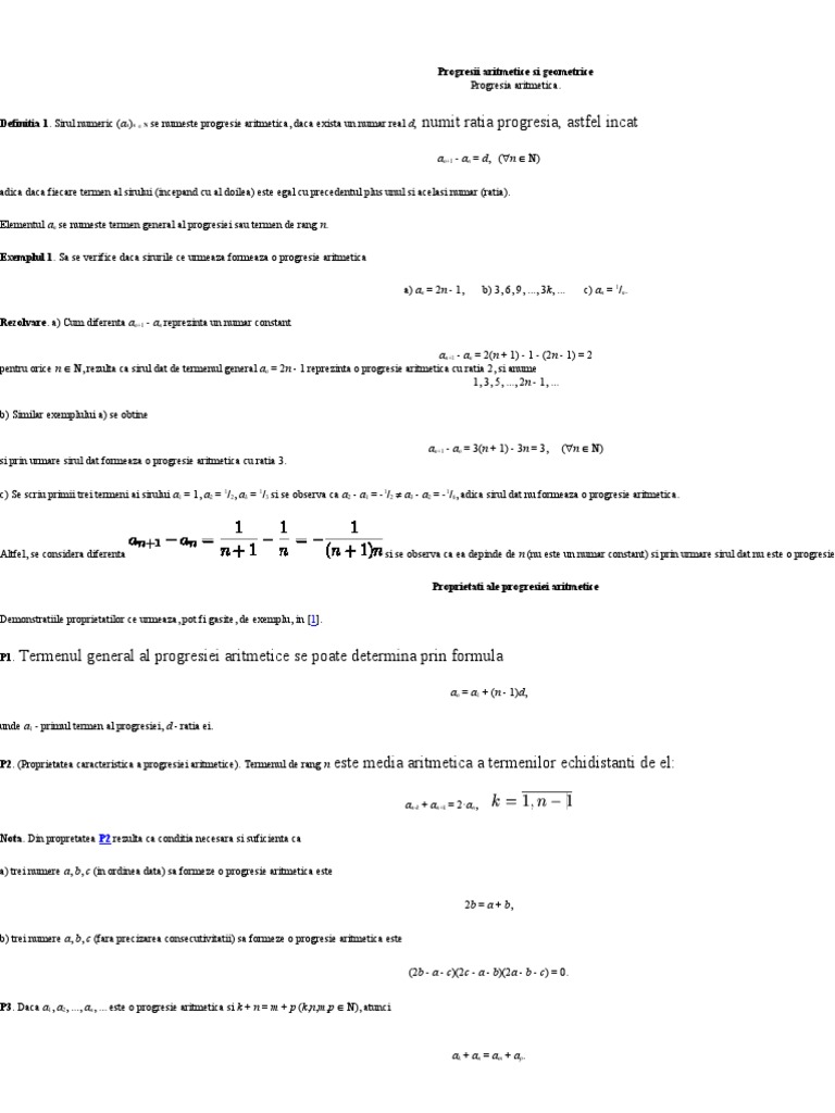 Progresii Aritmetice Si Geometrice | PDF