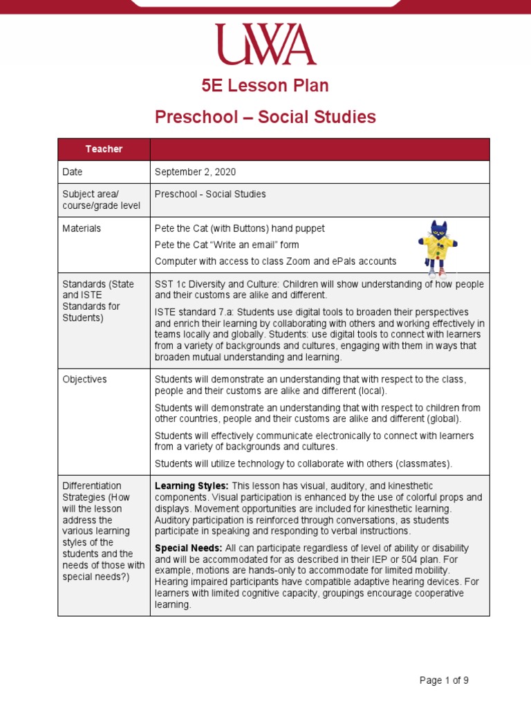 5E Social Studies Lesson for Preschool | PDF | Lesson Plan | Learning