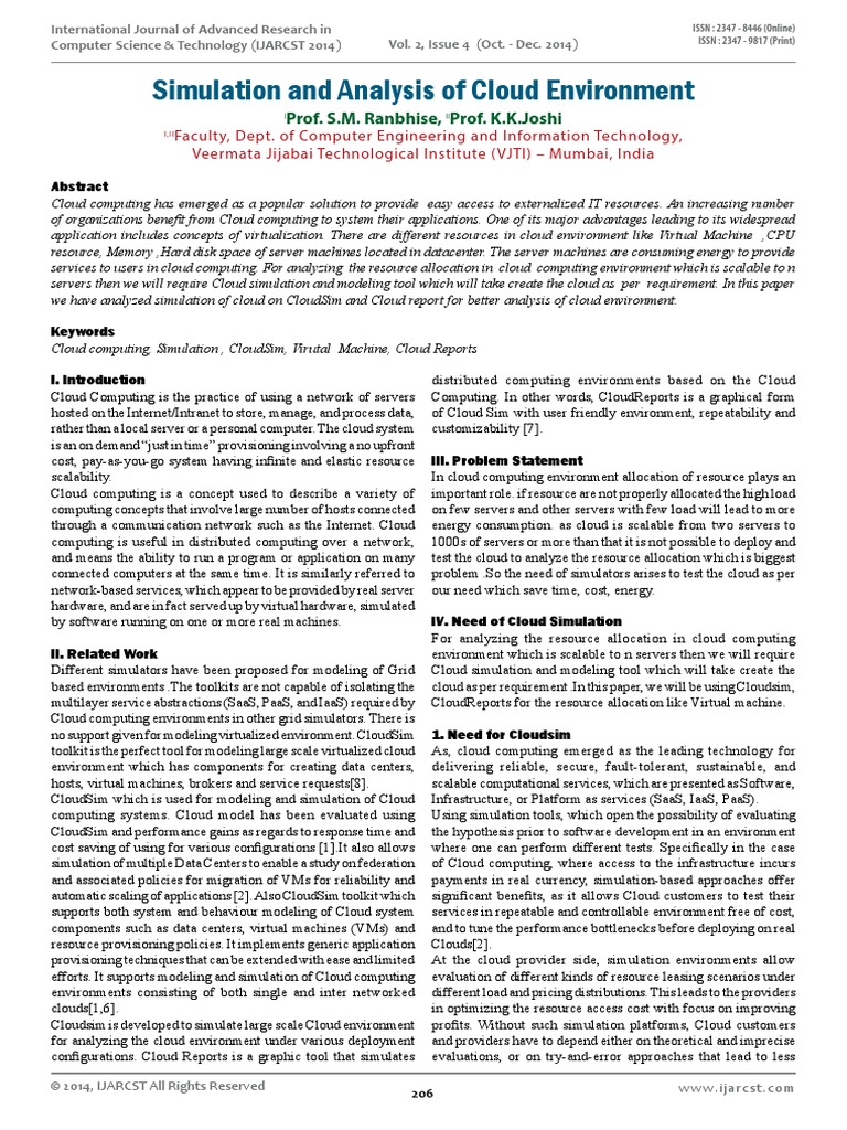 Simulation and Analysis of Cloud Environment: Prof. S.M. Ranbhise, Prof ...