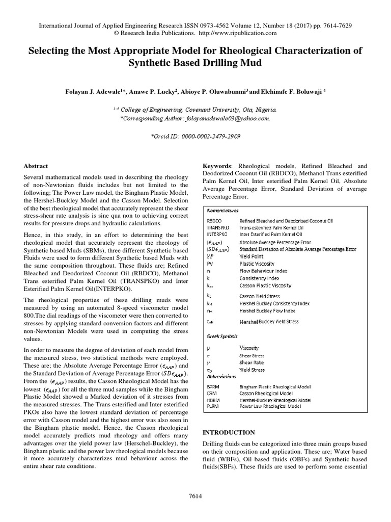 Rheological Models For Drilling Fluid | PDF | Rheology | Viscosity