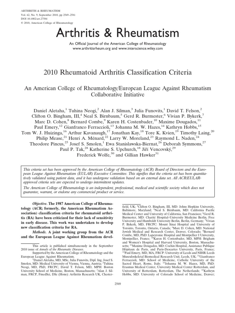 2010 Revised Criteria Classification Ra PDF | PDF