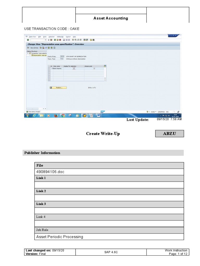 Asset Accounting: Use Transaction Code: Oaxe | PDF | Depreciation ...