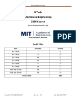 B Tech Mechanical Engineering 2016 Course: Credit Table